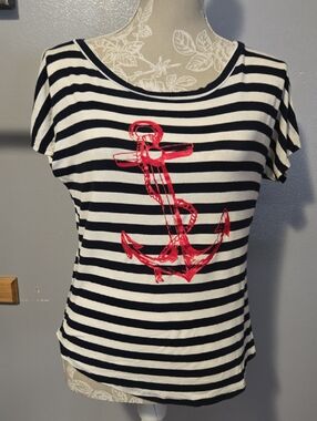 dELiA*s Navy & White Striped Tee with Red Anchor